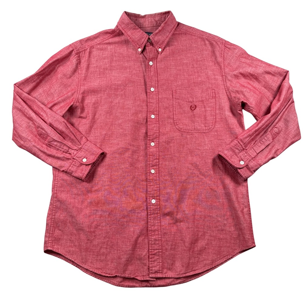 Chaps Ralph Lauren Shirt Mens L Red Long Sleeve Button Down Pocket Cotton Preppy